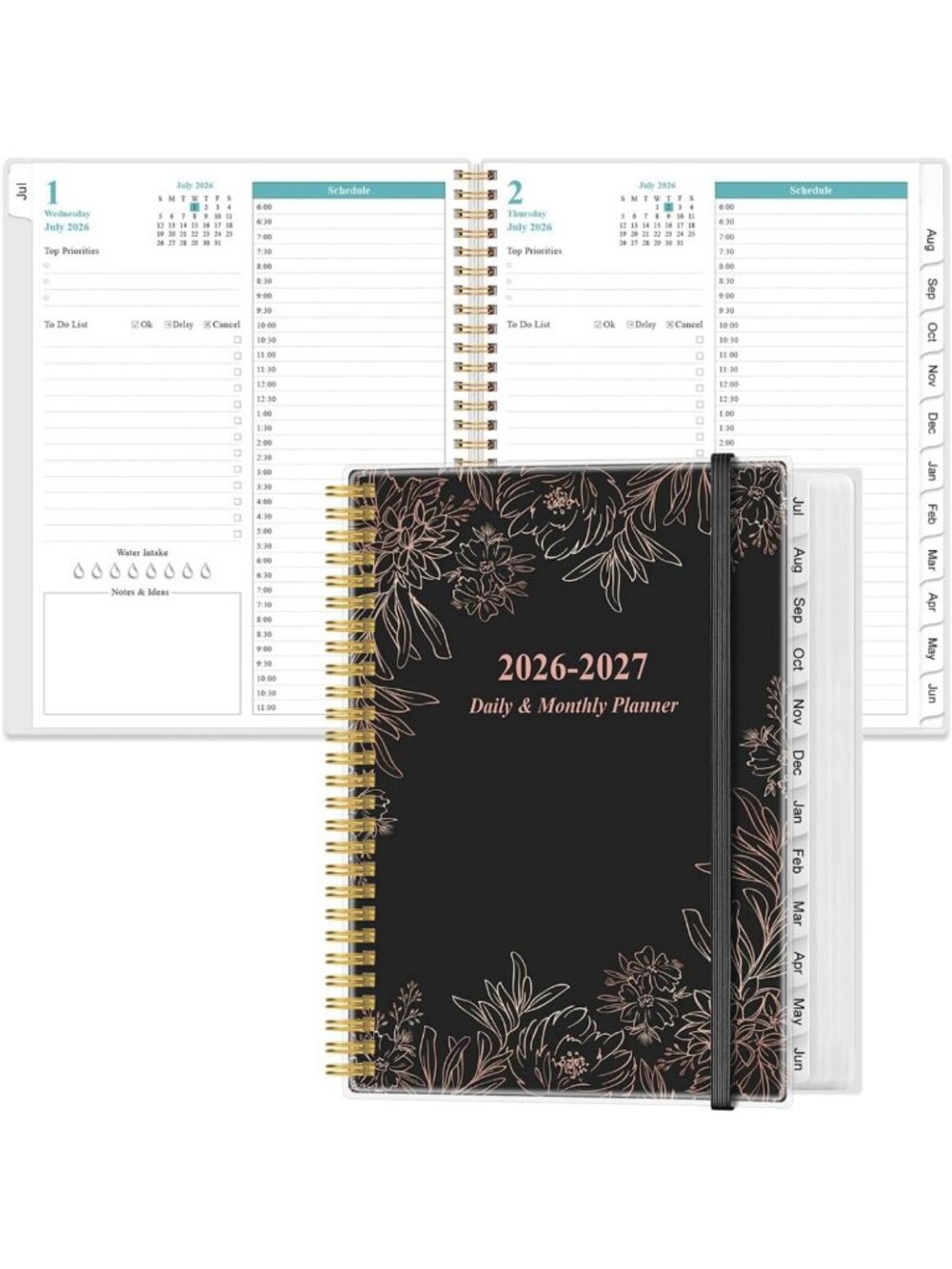 2026-2027 Daily Planner with Full Page Layout, Monthly Tabs, 8.5x11, Floral